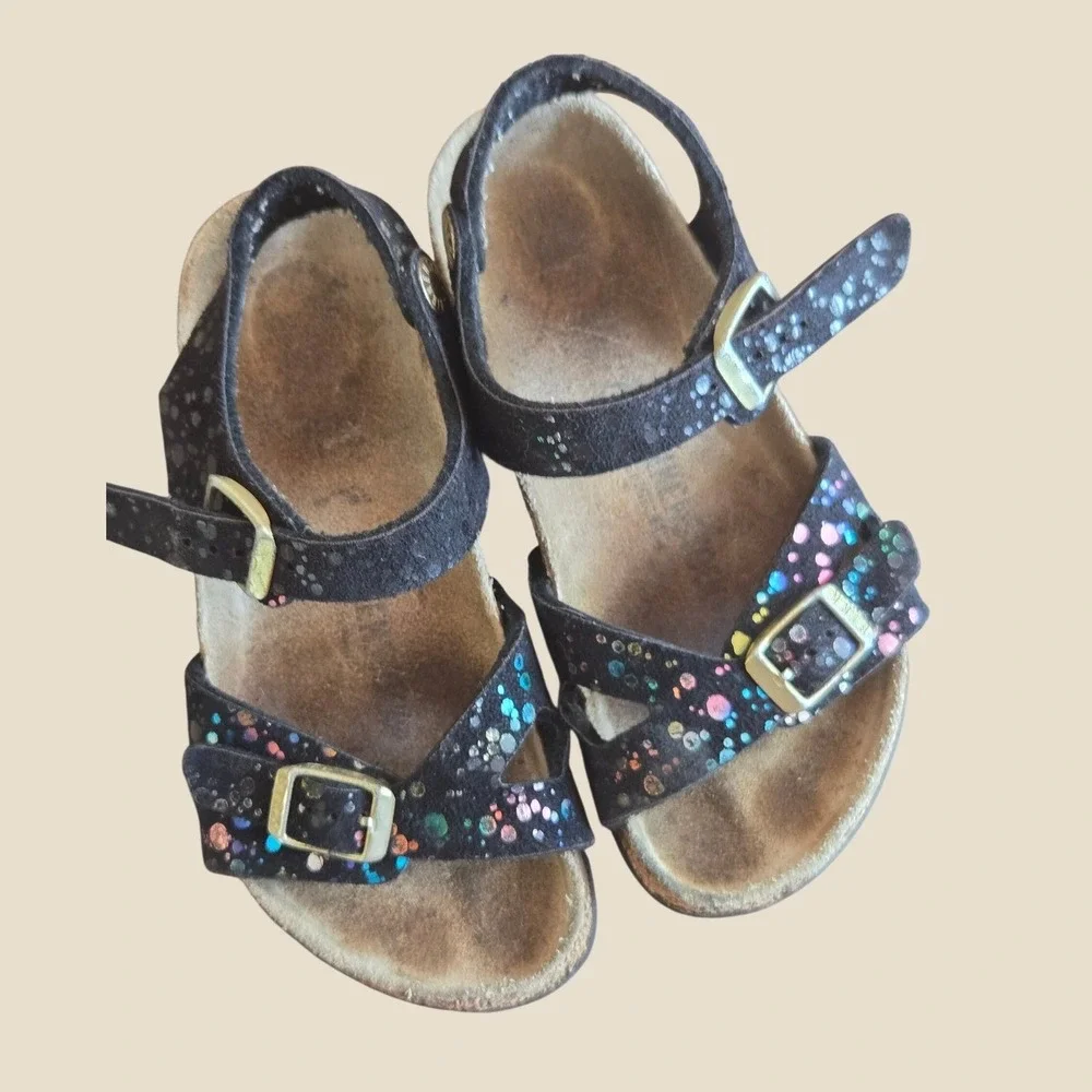 Birkenstock Rio Kids Sandals Black Glitter Dot Multi Color Suede eu29/11.5c